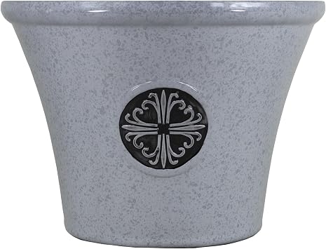Garden Elements Round Plastic Logo Modern Planter, Gray, Large 14.75"