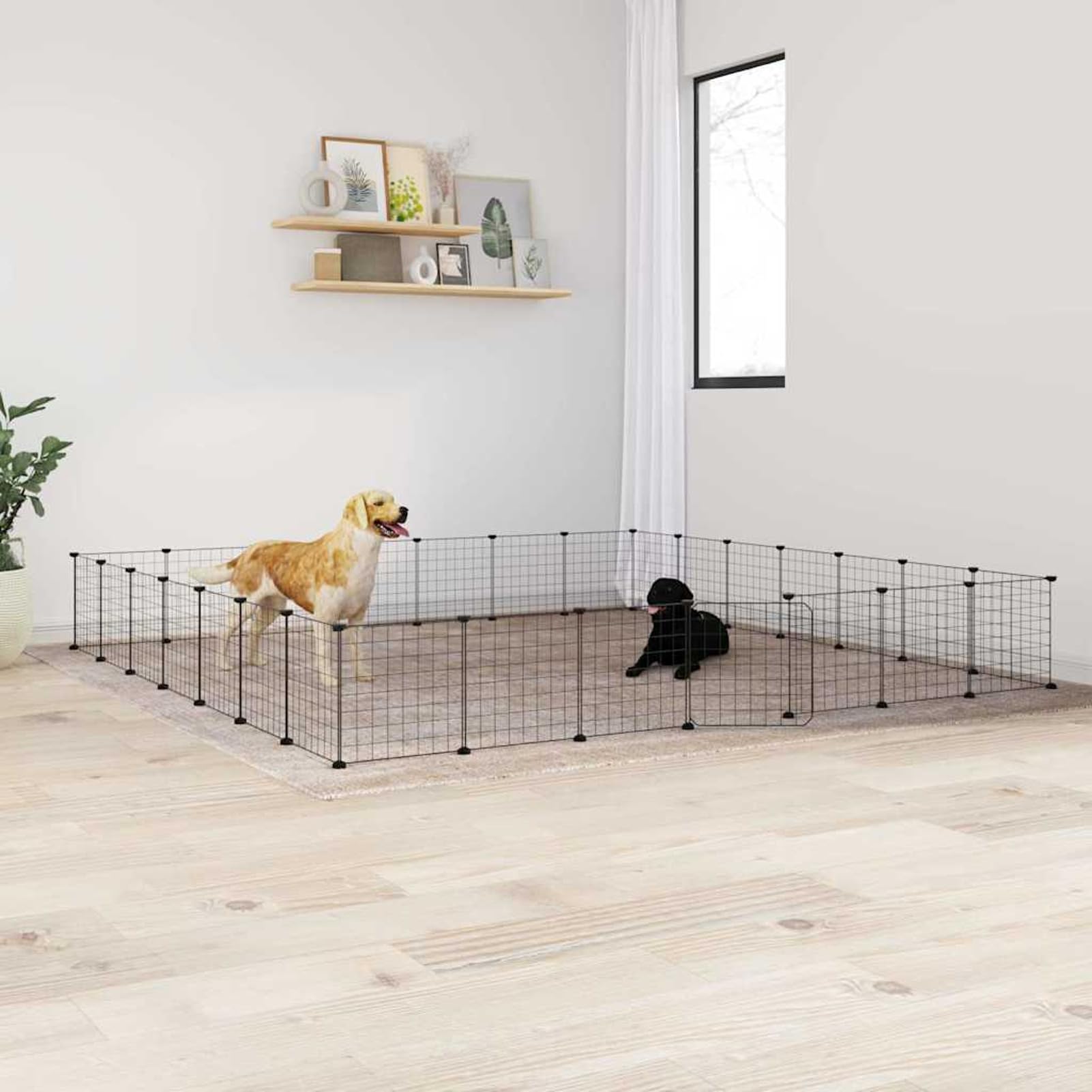 ShGaxin Jaula para Mascotas de 28 Paneles Puerta, Jaulas para Conejos, Jaula Cobaya, Recinto para Conejos, Valla para Mascotas, Cosas para Conejos, Parque para Conejos, Acero Negro 35x35 cm