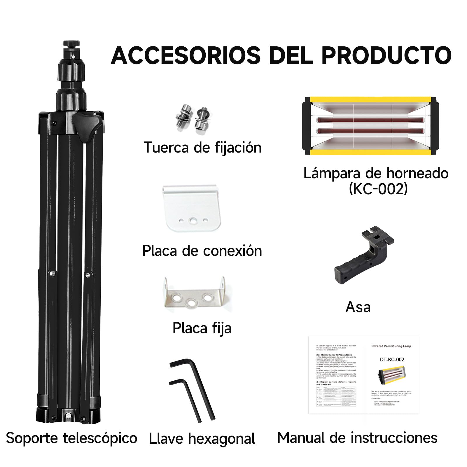 DATOUBOSS Lámpara Infrarrojos Pintura 2000W 220V con Soporte Telescópico Ajustable y Temporizador 0–90 min, Secador de Pintura Automotriz de Onda Corta para Reparación de Carrocerías (650×500 mm)