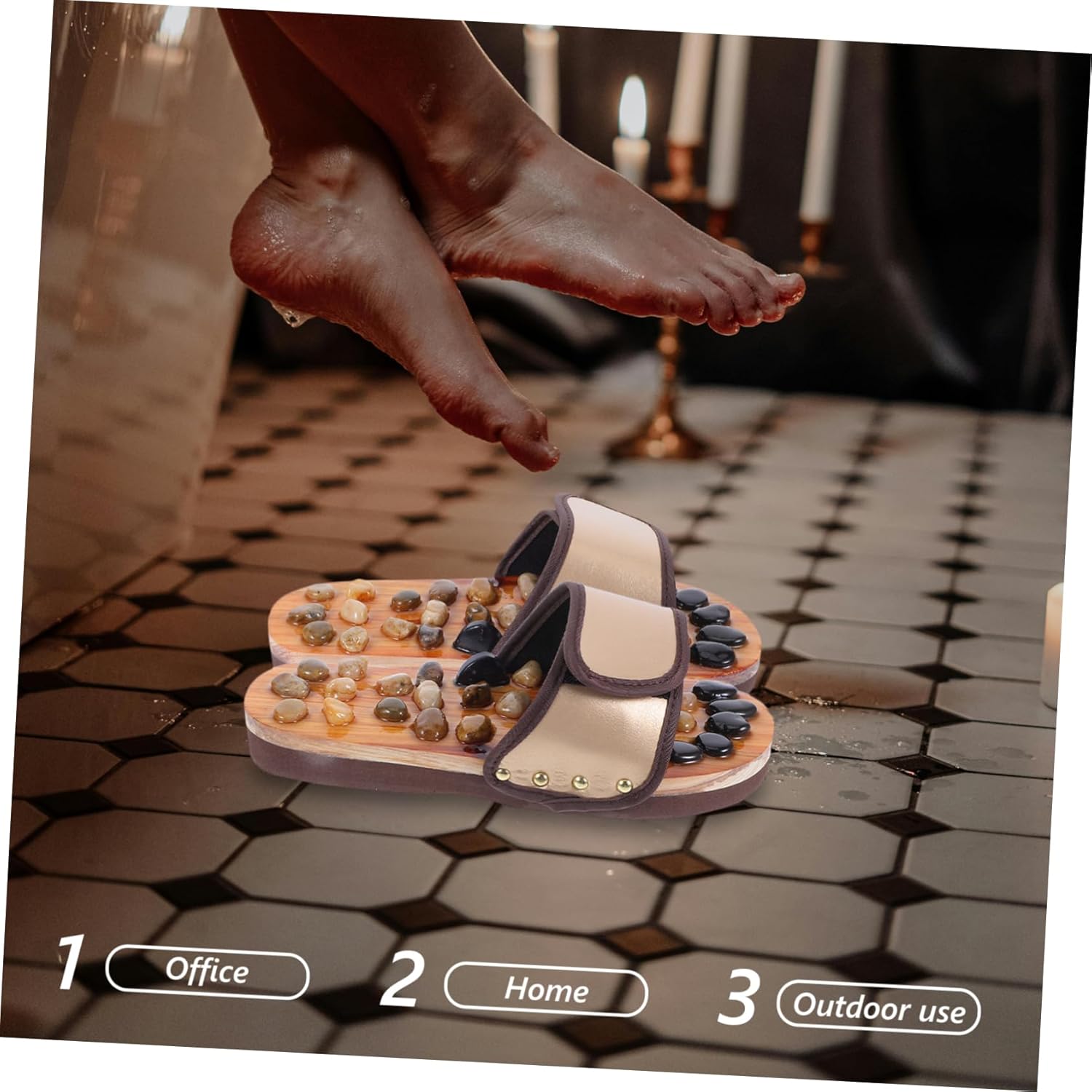 1pair Reflexology Pebble Massage Design for Home Office and Outdoor Use Comfortable Acupressure Therapy Sandals