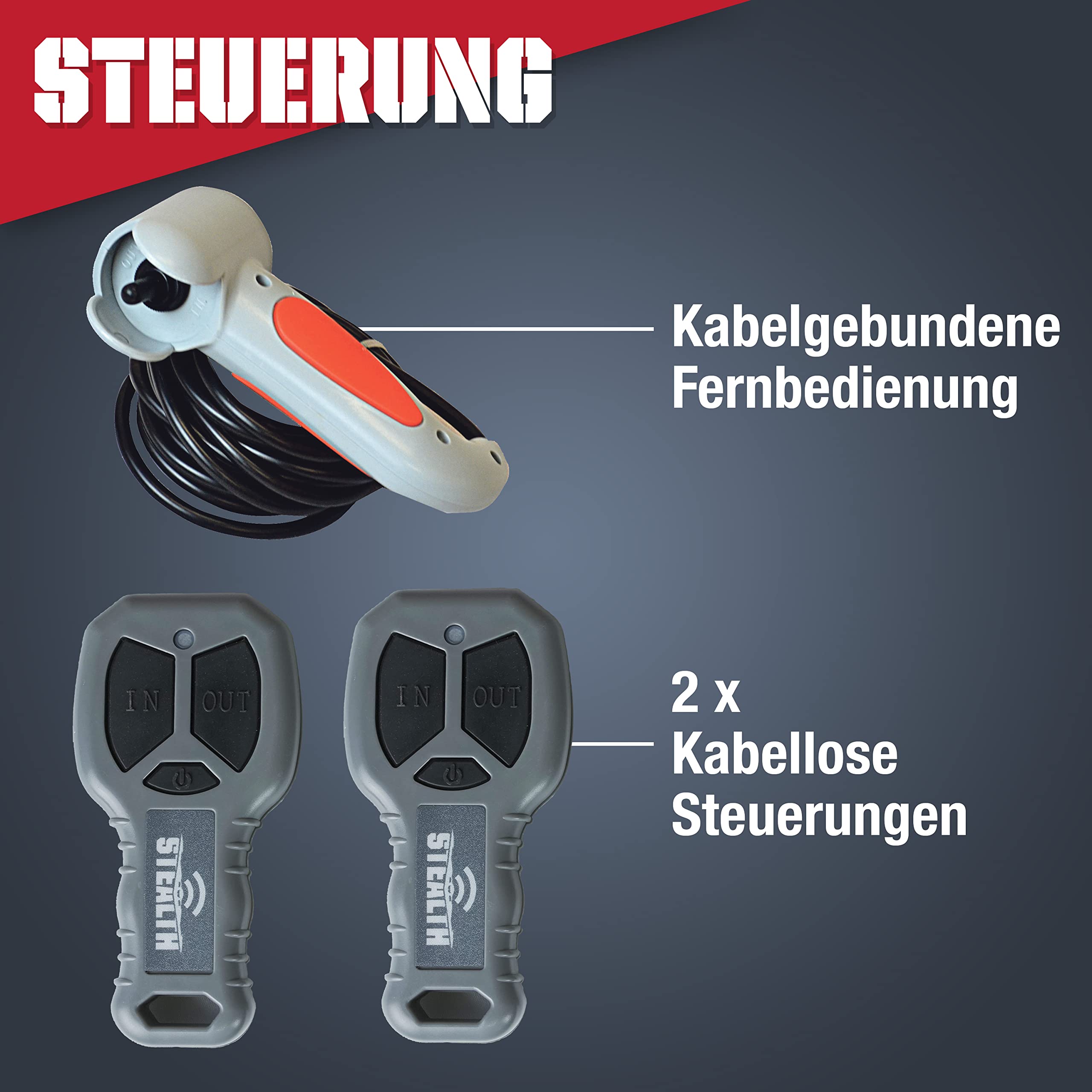 Stealth 3500lb 12v Kabellose Budget-Bergeseilwinde - Kraftvoller Wickelmotor - Vollstahl-Getriebe - Schwere Solenoid, Montageplatte, Drahtlose Fernbedienungen - Benutzerfreundlich - Synthetikseil