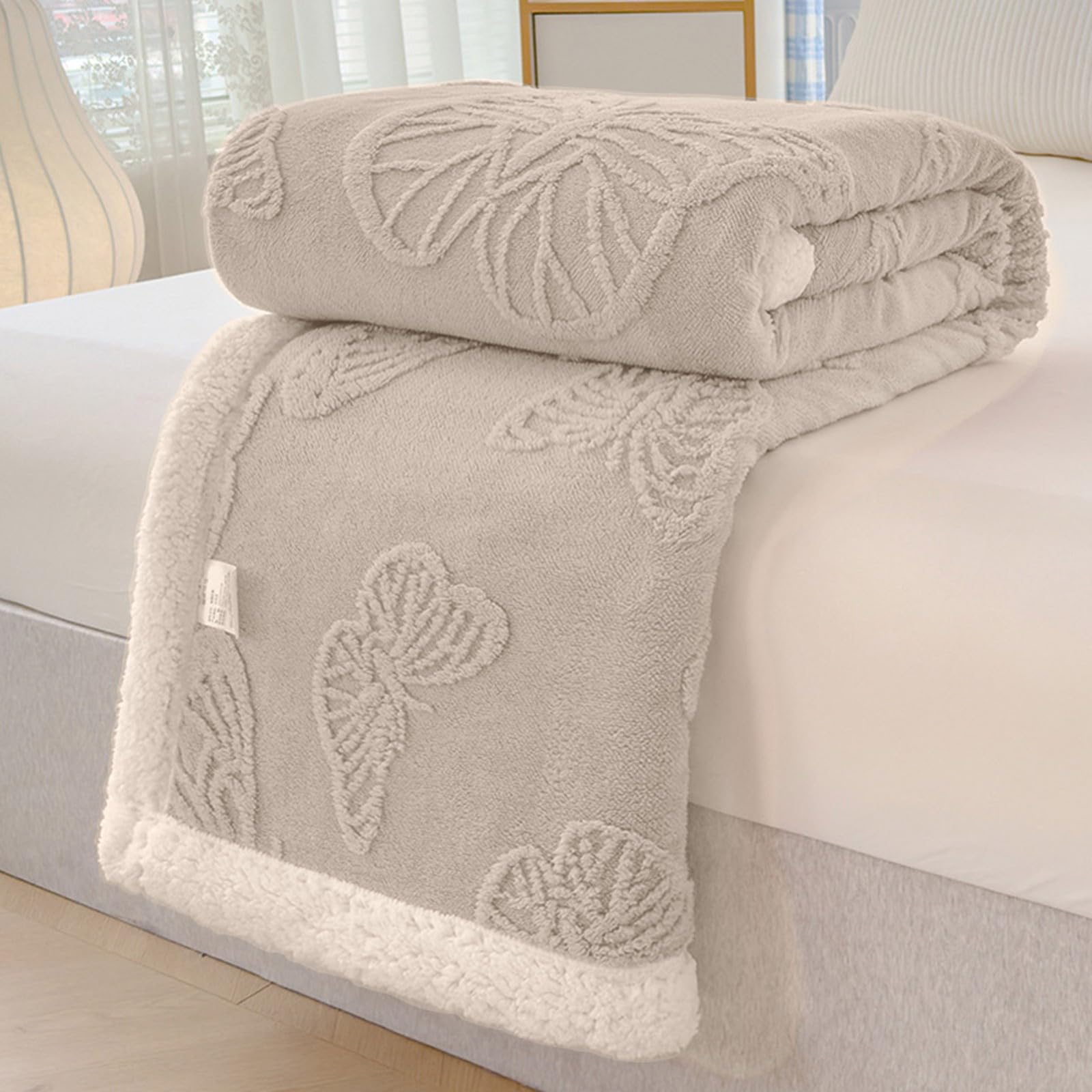 DLKJCX Cable Knit Sherpa Throw Blanket, Throw Solid Pure Cotton Cable Knit Fuzzy Warm Fleece Bed Blanket Machine Washable for All Season(White,100 * 150cm)