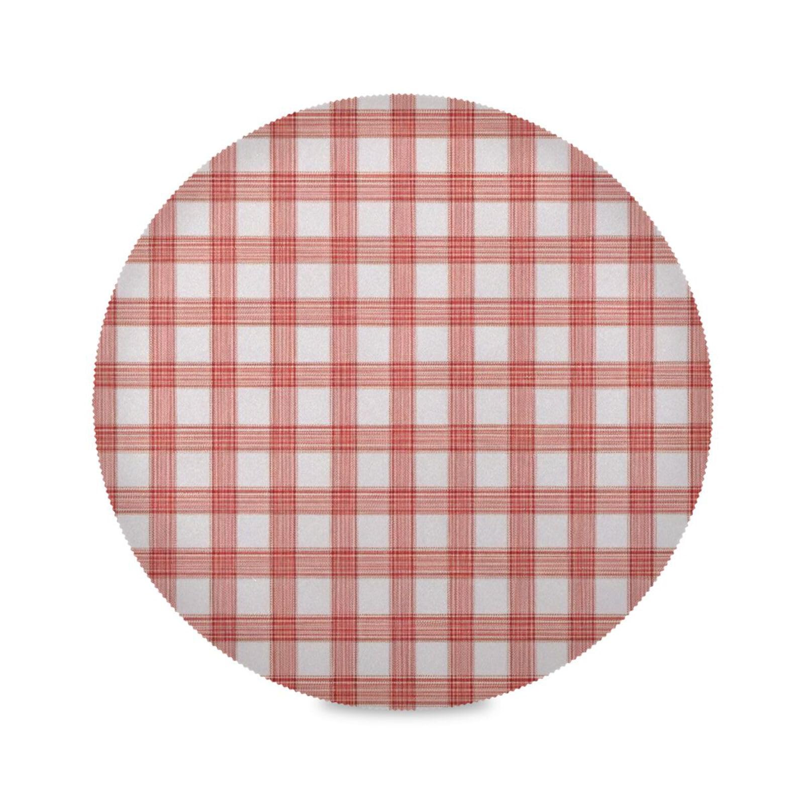 JUZIHAI Red Gingham Placemats 15 Inch Round Place Mats Set of 6 Heat Resistant Washable Non-Slip Dining Table Mats for Kitchen Holiday Party