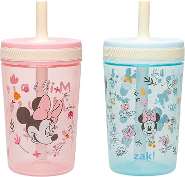 Zak Designs Disney Minnie Mouse Kelso Toddler Cups For Travel or At Home, 15oz 2-Pack Durable Plastic Sippy Cups With Leak-Proof Design is Perfect For Kids Minnie Mouse