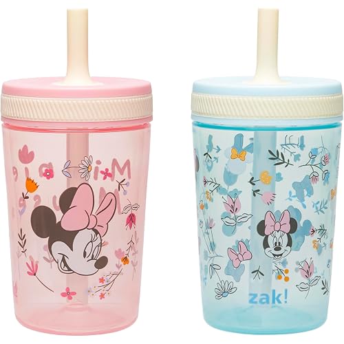 Zak Designs Disney Minnie Mouse Kelso Toddler Cups For Travel or At Home, 15oz 2-Pack Durable Plastic Sippy Cups With Leak-Proof Design is Perfect For Kids (Minnie Mouse)
