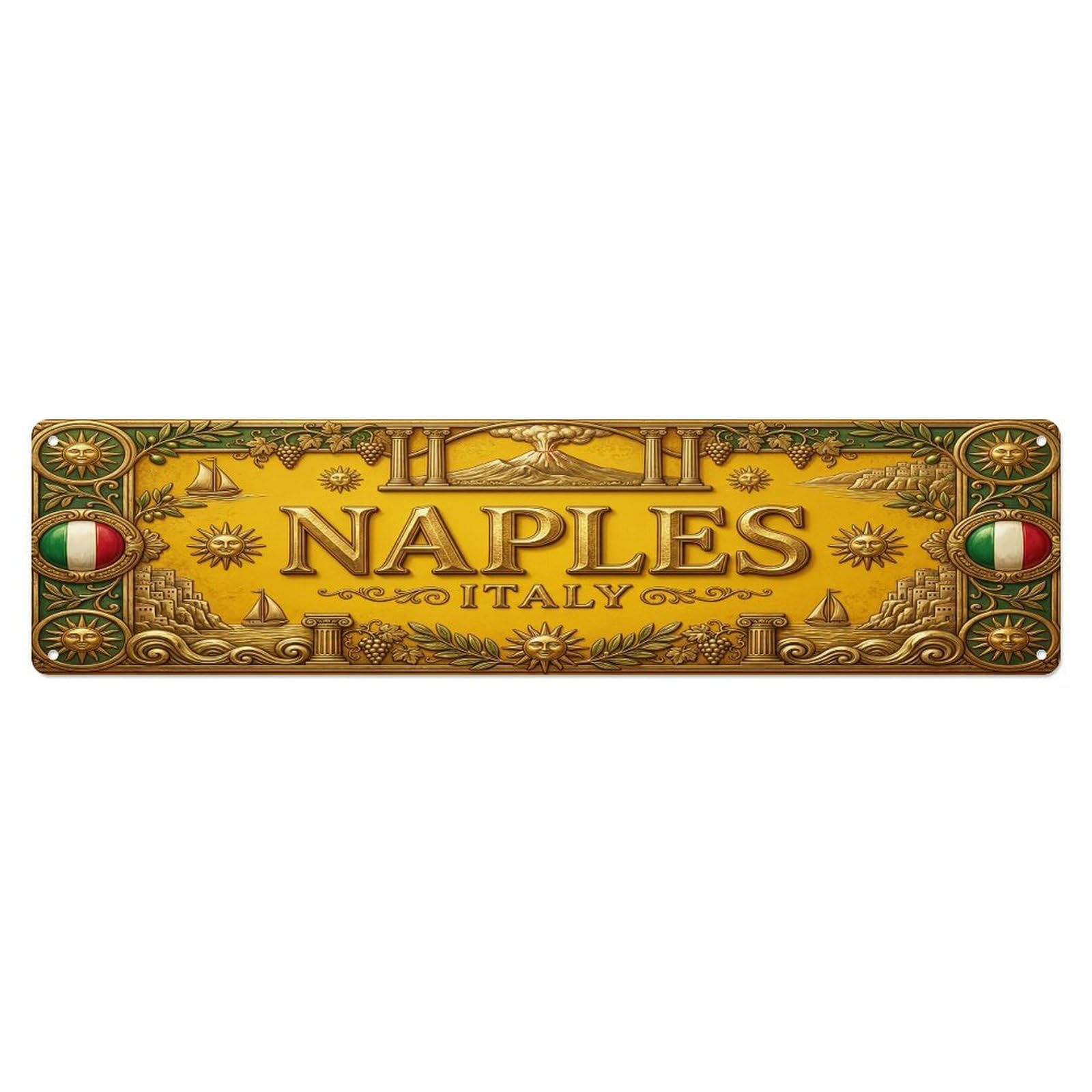 Olhnbad 4X16inch(10X40cm) Vintage Naples Italy Flag Pattern Metal Tin Sign