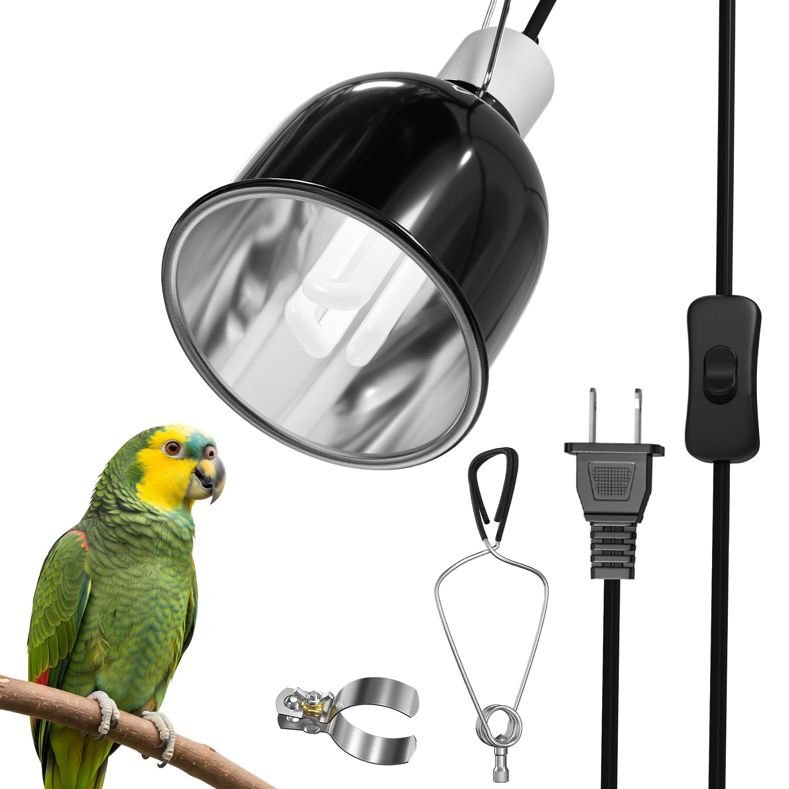 GlowUp Bird Cage Light Fixture Combo Kit, Deep Dome Lampshade with 2.4% UVB Bulb 20W, Bird Light for Captive Birds, Reptiles