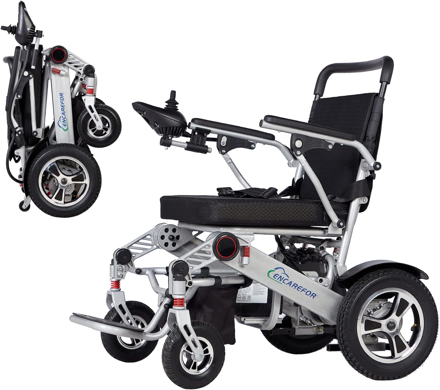 Range 24Mile Extended 20'' Seat Folding Electric Wheelchair for Adults, Lightweight Foldable 500W Powered Wheelchairs, Portable Folding Carry Wheelchairs, Airline Approved (Silver)