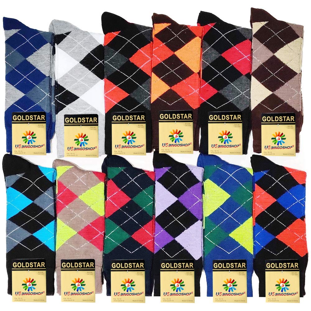USBingoshop Mens Men Cotton Dress Socks Fun Colorful Fashion Classic Comfort Mid Calf Crew Socks 10-13