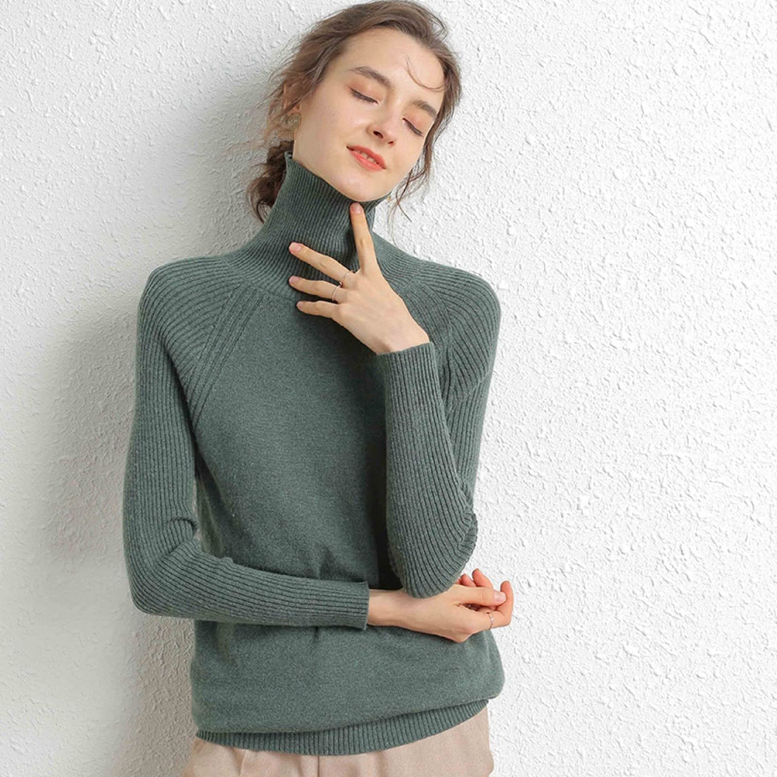 Suéter para Mujer,Señoras Elegantes Suéter De Cuello Alto 100% Cachemir Moda Color Sólido Tejido De Punto Delgado Suéter Delgado Otoño E Invierno Estiramiento Suéter De Calle Informal De Man