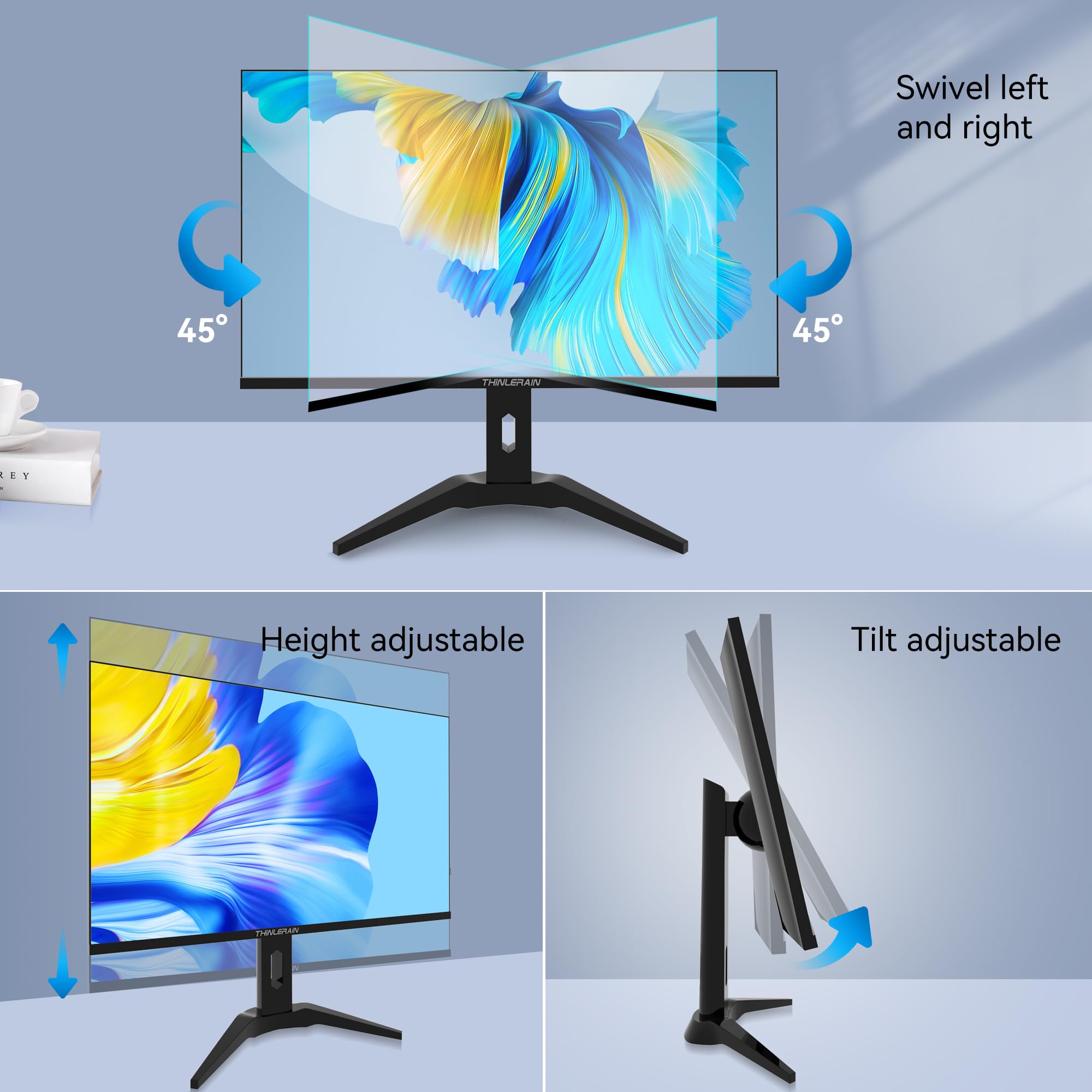23.8 inch Computer Monitor 1920x1080 Vertical PC Monitor with HDMI VGA AV BNC USB Ports, Multi-Function Stand, VESA, Display Frameless Build-in Speakers for Office Home: 27 inch HDMI VGA AV BNC USB Ports