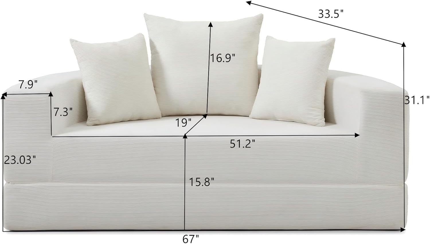 Modern Round Sofa Bed, Adjustable Multi-Functional Futon Lounger, Plush Corduroy Floor Couch for Small Space, No-Tools Assembly, Compact for Apartment & Office (Beige)