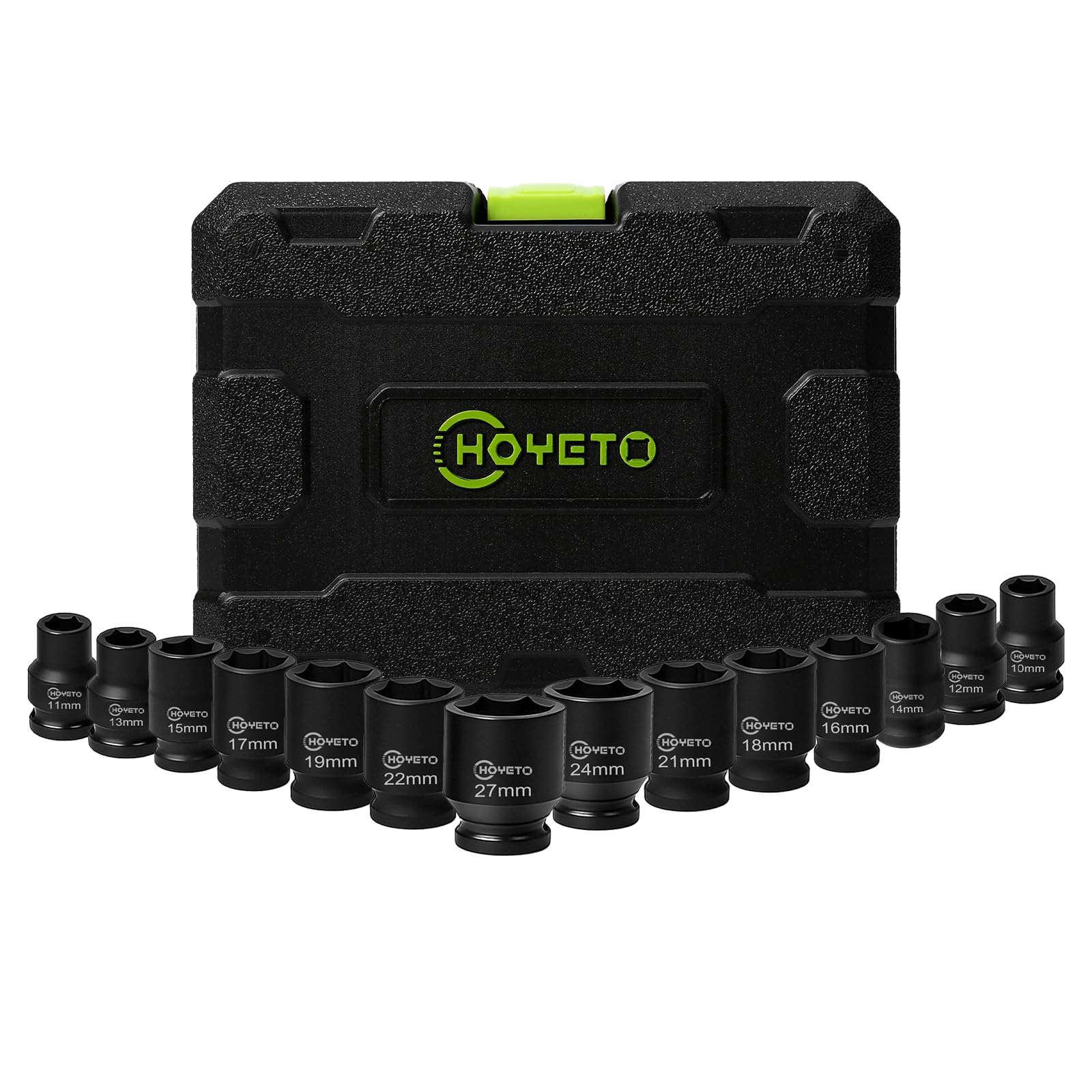 14 Piece 1/2" Drive Impact Socket Set - Metric Shallow 6-Point Sockets with Heavy Duty Storage Case for Workshop, Garage, Automotive Repair (10-27mm)