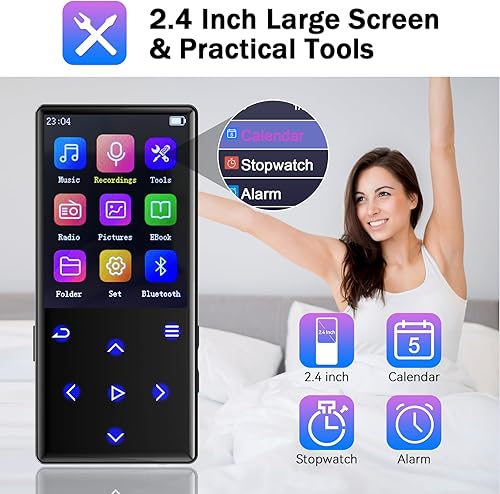 Miniatura 7 de Gueray Reproductor de MP3 de 128 GB Bluetooth Reproductor de MP3 con altavoces Soporte FM Radio Grabadora de voz Tarjeta TF Reproductor de música