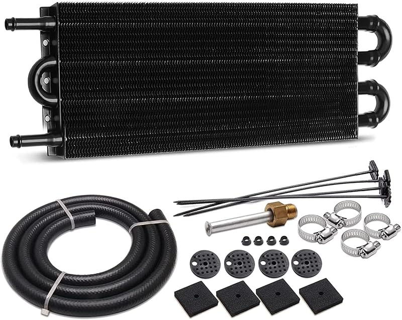 Kit de resfriador de óleo da transmissão Piodelo 5/16" com tubo e aletas, alumínio preto – Kit completo