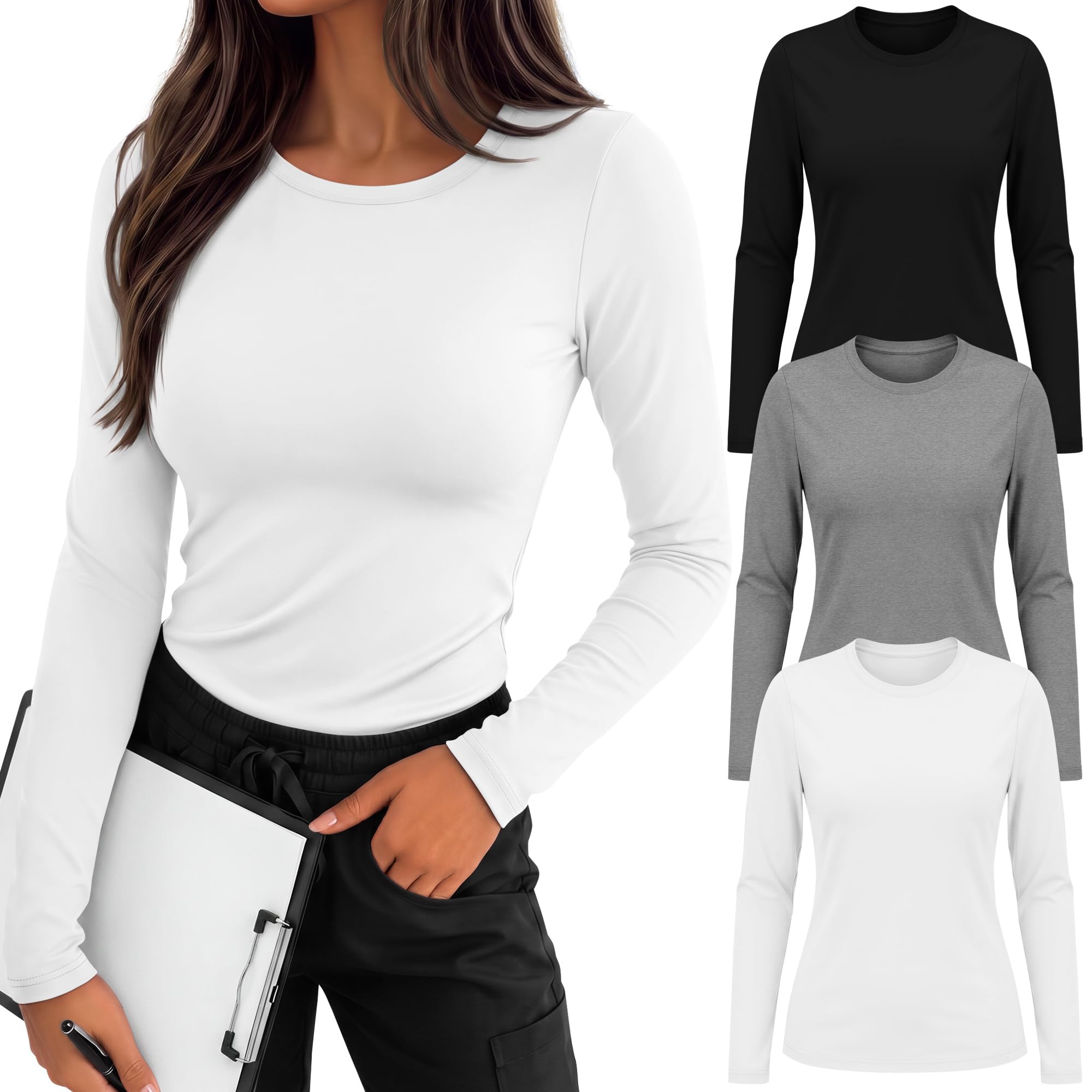 3 Pack Womens Long Sleeve Underscrub Shirts
