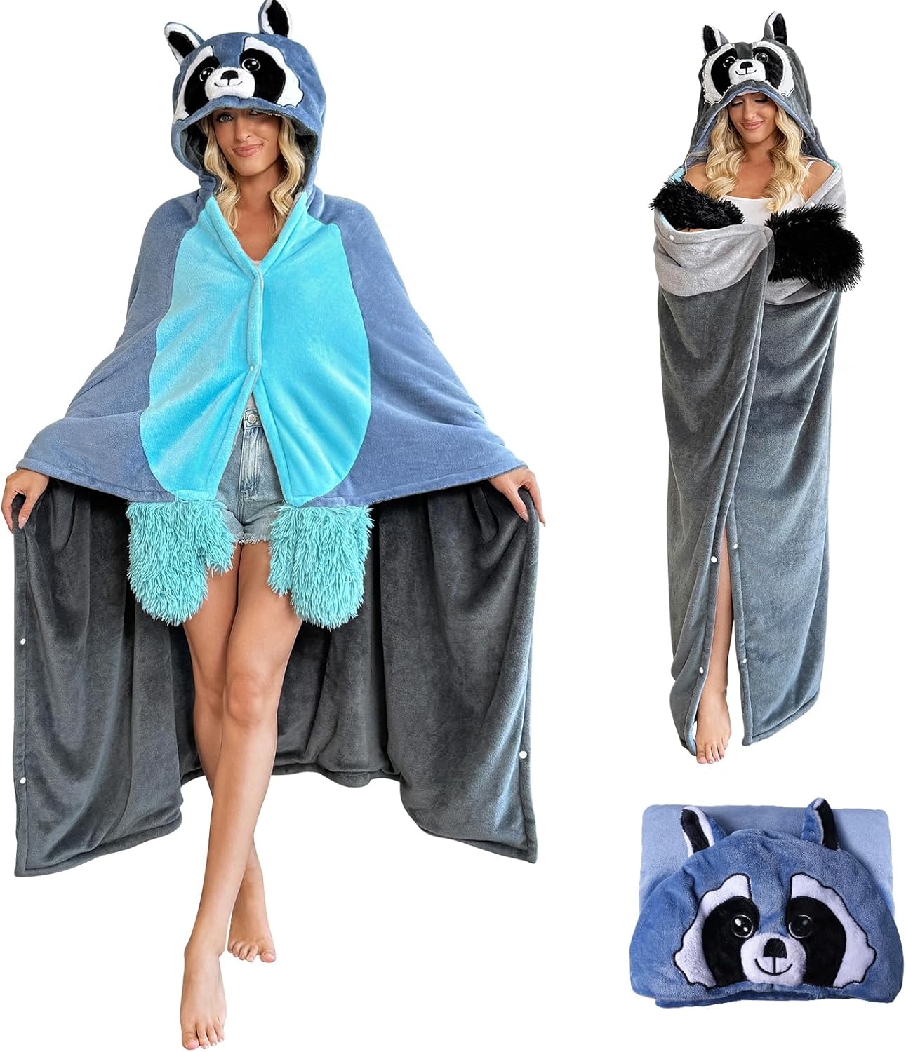 Yolidas Double-Sided Animal Wearable Blanket Hoodie-Thick Soft Cozy Flannel Hooded Blanket Adult Teen-Valentines Blanket Gift