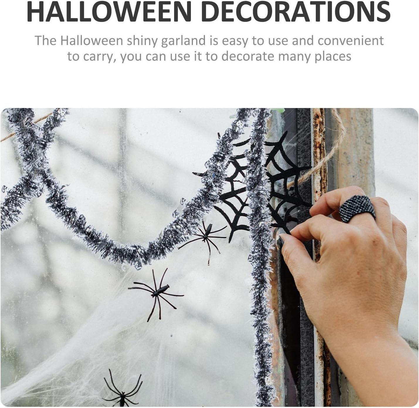 Garland Not Easy to Fade and Break Pet Material 3pcs Halloween Tinsel Decorations with Pumpkin Skull Design Convenient to Carry, for Door and Yard Halloween Decor