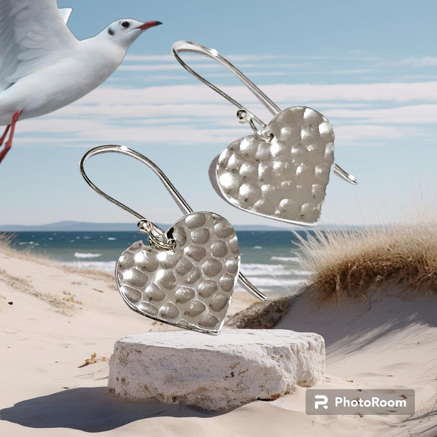 Elegant Handcrafted Hammered Heart-Shaped Silver Dangle Drop Earrings for Women Girls - Image 2