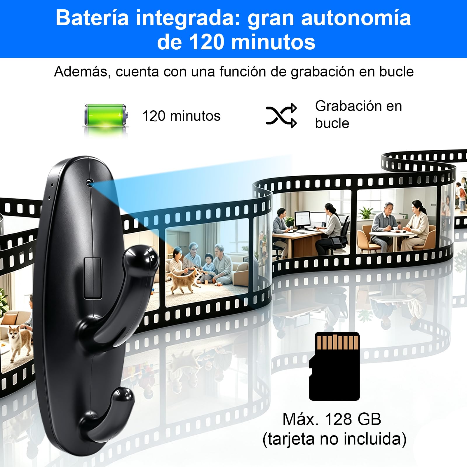 Cámara Espía HD 1080P, Micro Cámara Oculta sin WiFi Interior, Movimiento, Grabación en Bucle 120 Minutos para Uso Interno