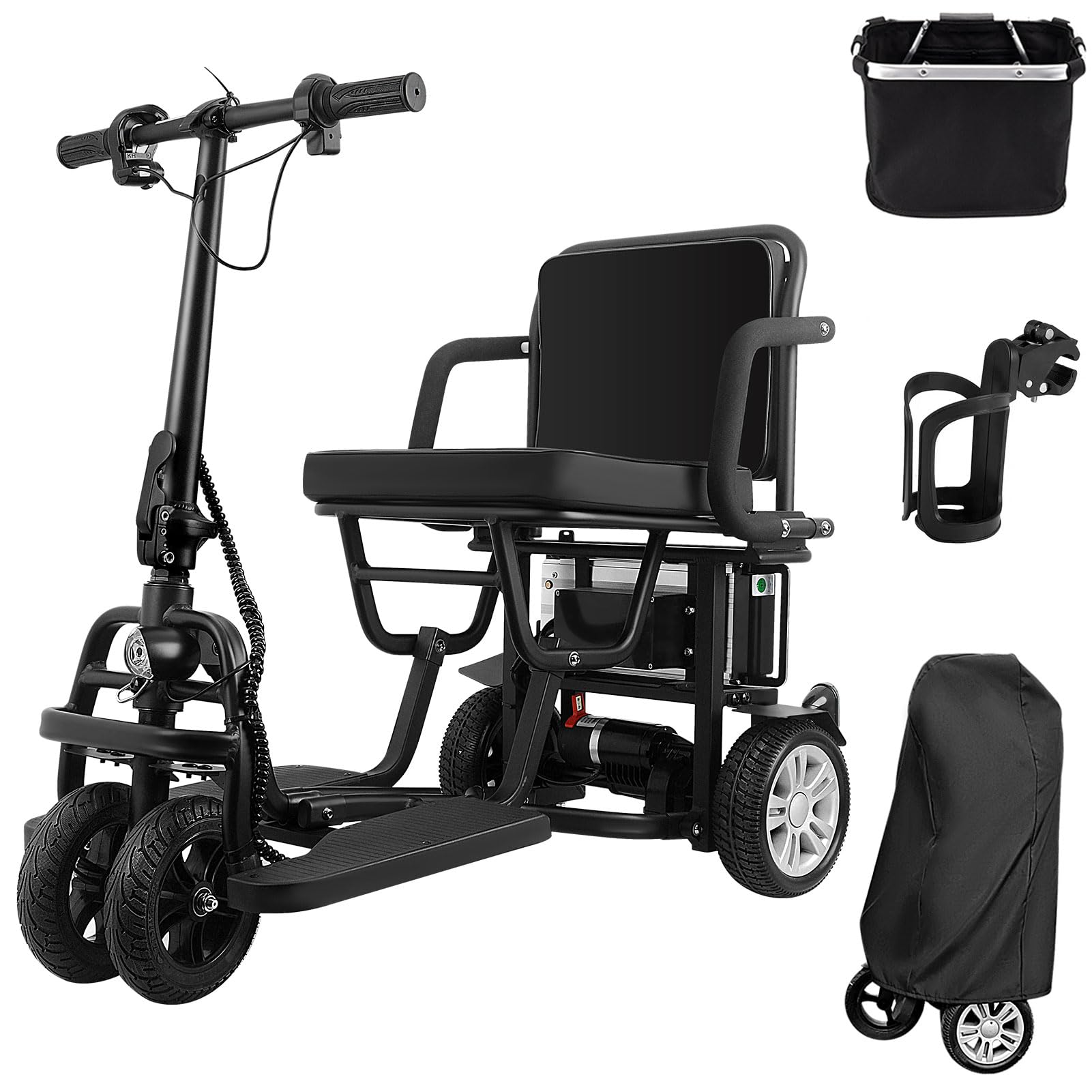 25+ Miles New Folding Mobility Scooters for Adults, Dual Front Wheels, Ultra Lightweight Travel Mobility Scooters Weight Only 55lbs, Foldable Portable Power Scooters for Seniors, Airline Approved