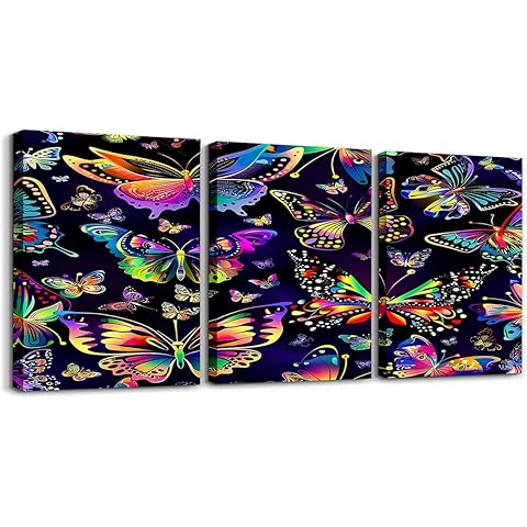Feelyou Butterfly 3 Piece Canvas Wall Art for Living Room Bedroom Unique Butterfly Wall Art for Home Decor Colorful Office Wall Decor Pretty Animal Wall Painting