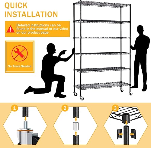 Miniatura 6 de Estantería metálica de alambre de 6 niveles, resistente de 48 pulgadas de ancho x 18 pulgadas de profundidad x 82 pulgadas de alto, estantes