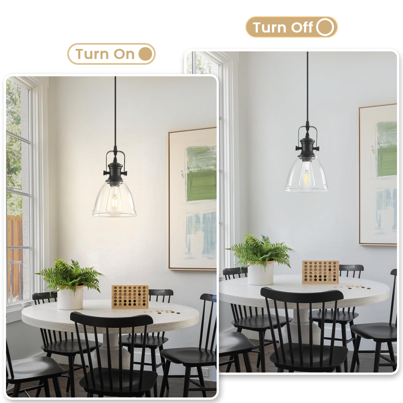 Paquete de 2 luces colgantes negras para isla de cocina, lámpara colgante de granja, lámpara colgante de vidrio transparente industrial, 6.5 pulgadas, iluminación colgante de cocina sobre 6
