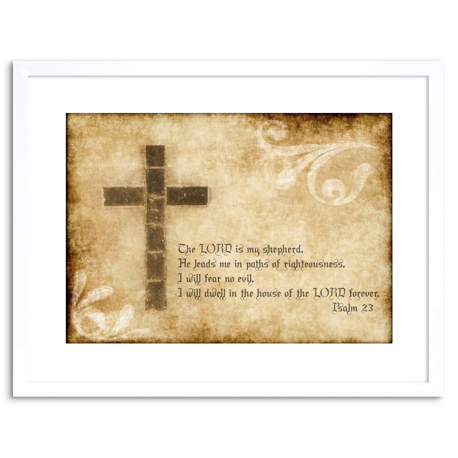 Wee Blue Coo QUOTE PSALM 23 LORD SHEPHERD CROSS CHRISTIAN RELIGION FRAMED PRINT F97X6175