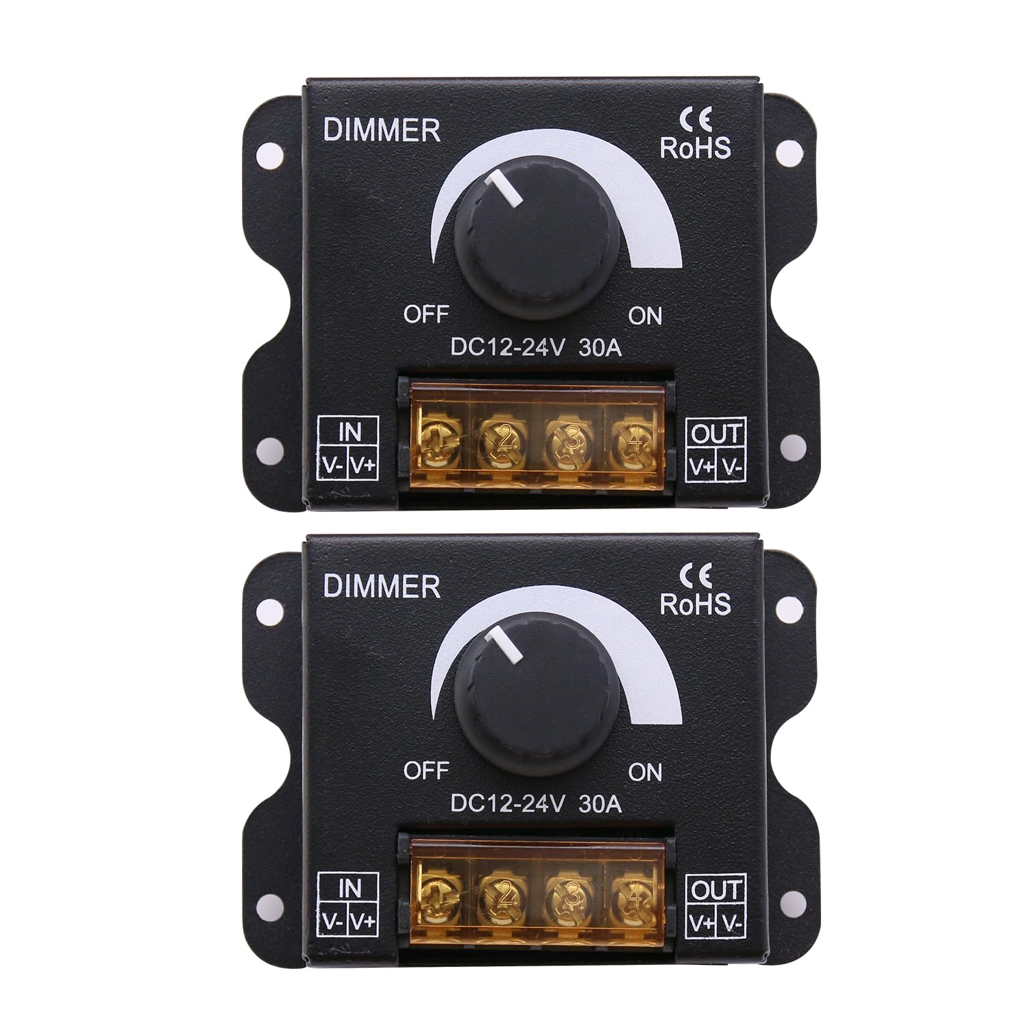 Qimoo LED Dimmer Switch Controller, 12-24V 30A PWM Rotary Inline Dimmer Switch Manual Knob for LED Strips & Desk Lights