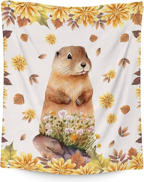 Groundhog Throw Blanket - Soft, Fuzzy & Warm - 50x60 Inches Flannel Blankets for Living Room, Sofa - Beige Cute Throws Gift for Teens