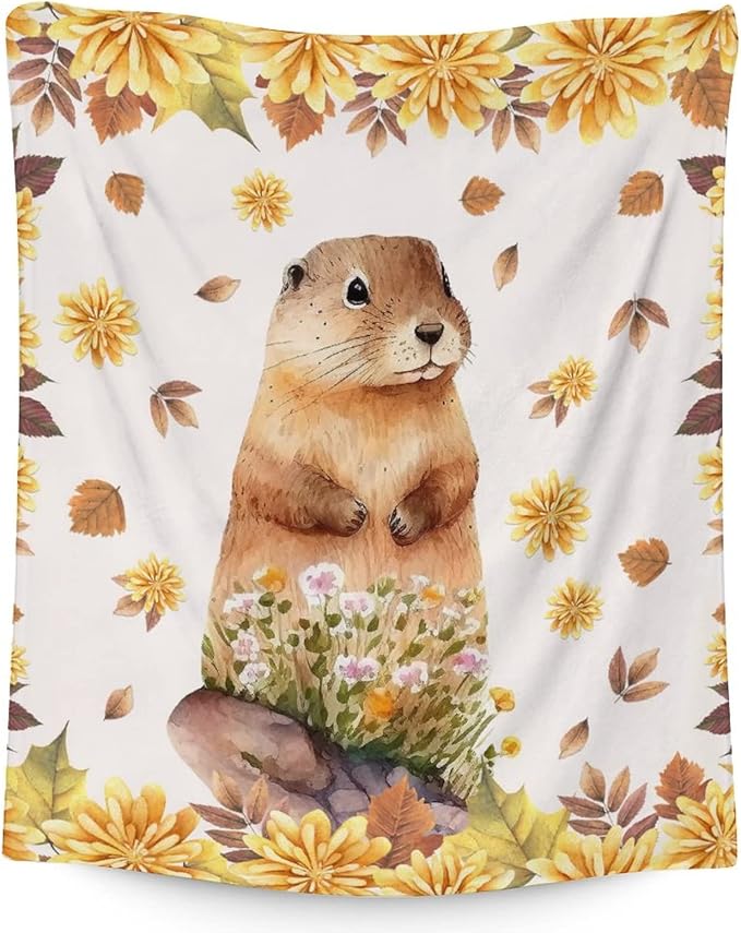 Groundhog Throw Blanket - Soft, Fuzzy & Warm - 50x60 Inches Flannel Blankets for Living Room, Sofa - Beige Cute Throws Gift for Teens