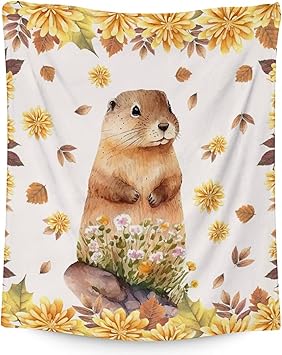 Groundhog Throw Blanket - Soft, Fuzzy & Warm - 50x60 Inches Flannel Blankets for Living Room, Sofa - Beige Cute Throws Gift for Teens