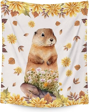 Groundhog Throw Blanket - Soft, Fuzzy & Warm - 50x60 Inches Flannel Blankets for Living Room, Sofa - Beige Cute Throws Gift for Teens