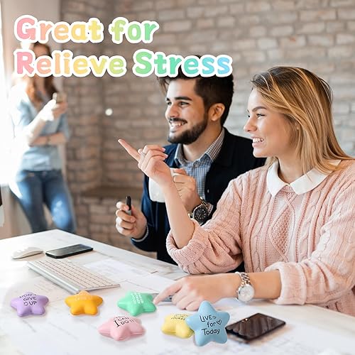 Miniatura 6 de Libima 30 bolas motivacionales para el estrés con forma de estrella para niños y adultos, bola de alivio del estrés de 2.2 pulgadas con citas,