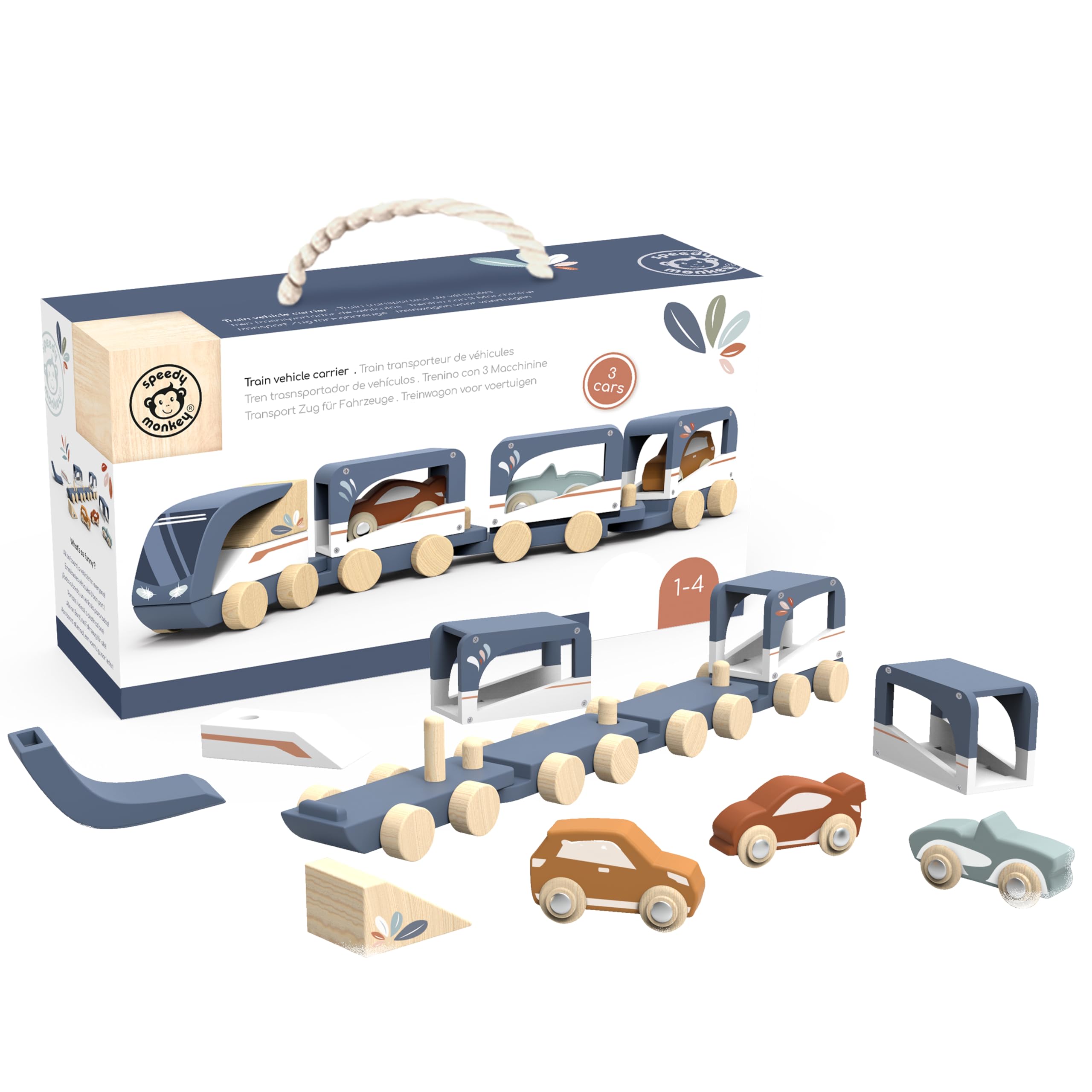 SPEEDY MONKEY Trasportino in legno per veicoli da 1 anno, giocattoli educativi per bambini di 2 anni, sviluppa le capacità motorie, vernice atossica, certificato FSC