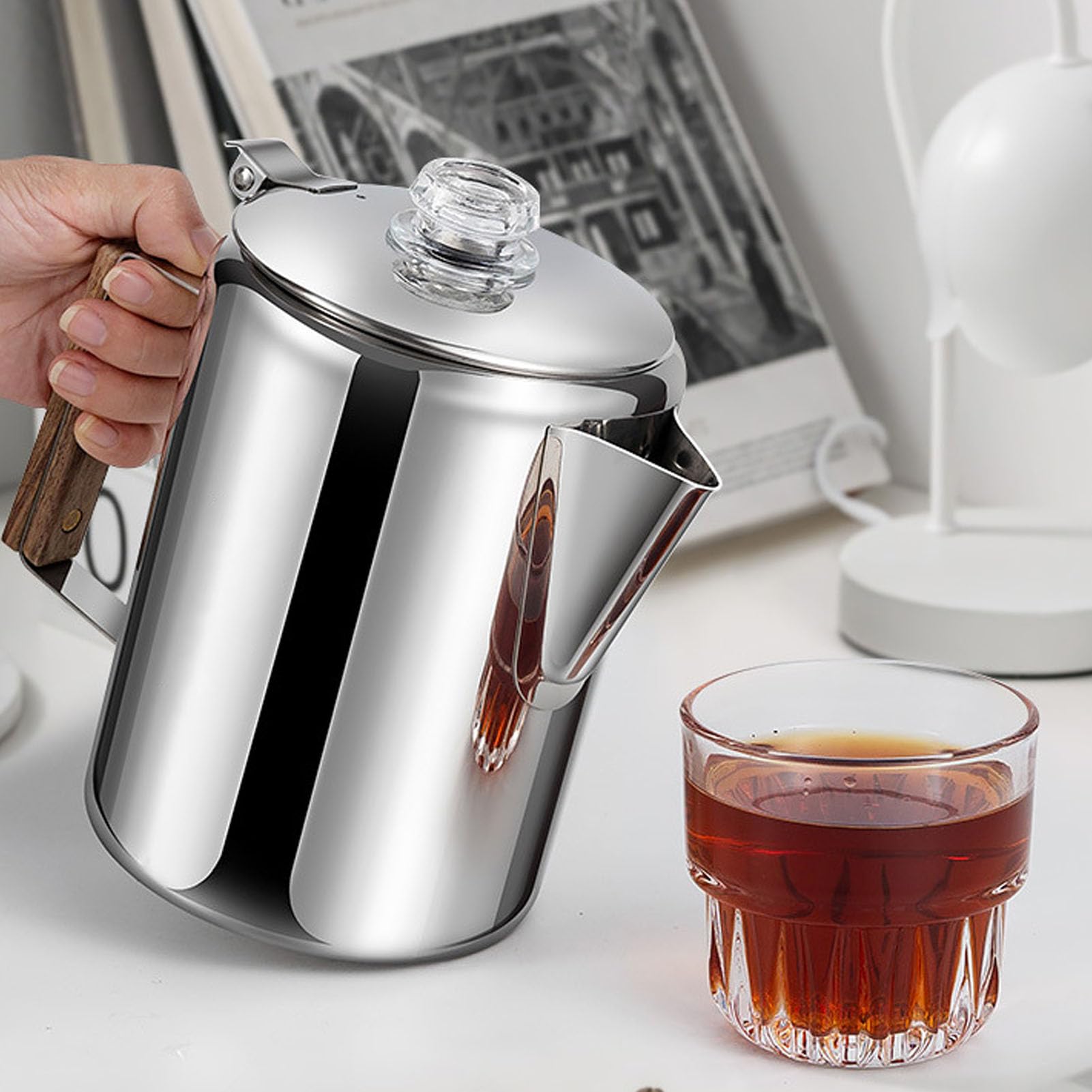 Cafetière Percolateur en Acier Inoxydable 12 Tasses sur Cuisinière, Percolateur Multi-réchaud de Camping, Pot à Cappuccino pour L'extérieur, la Maison, la Randonnée, les Voyages (12 tasses