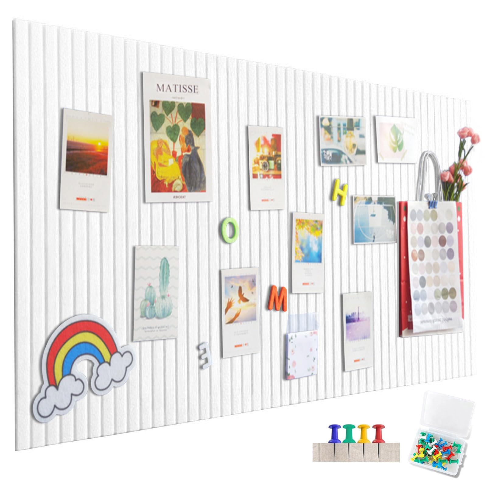 Large Felt Bulletin Board, Self-Adhesive, 120 x 90 cm, Vertical Stripes, Decorative Felt Board, Folding Chalkboard for Photos, Memo Boards, News Boards for Office
