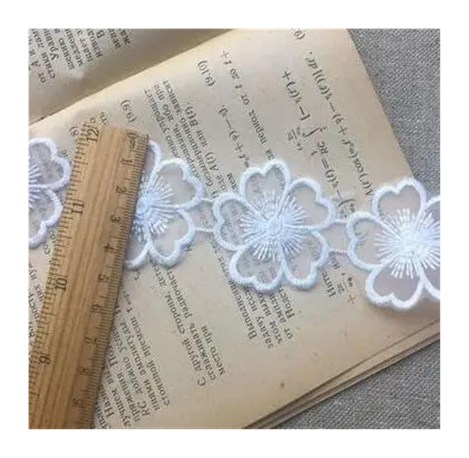 Ruban dentelle vintage blanc de 1m brodé fleur tulle pour couture DIY