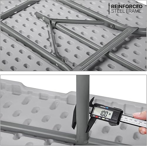 Miniatura 5 de MoNiBloom Mesa plegable de 6 pies, mesas de comedor portátiles de plástico plegables por la mitad, escritorio para interiores y exteriores, para