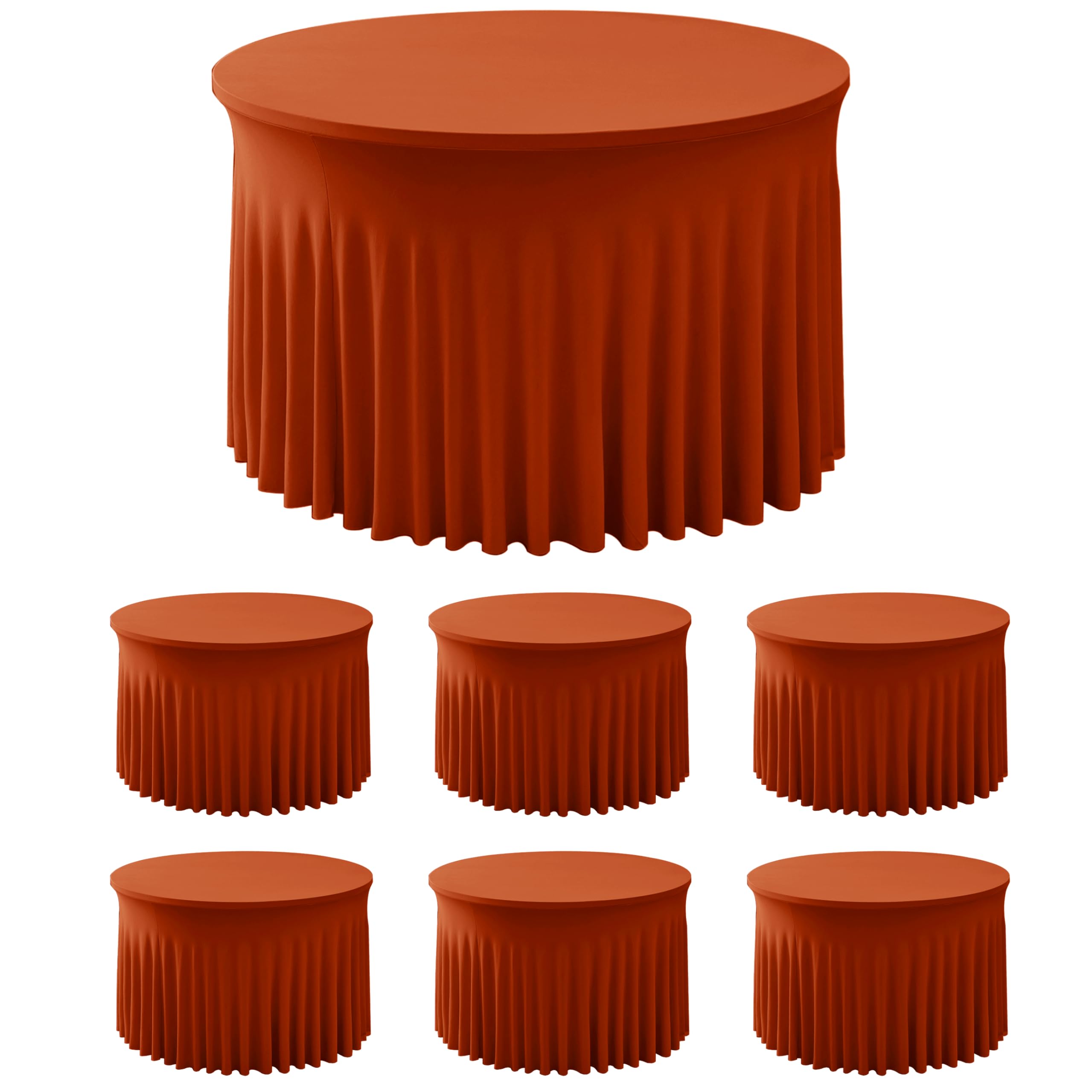 Rust Fitted Spandex Table Skirts Ruffle Fall Tablecloths 60R Inch,6 Pack