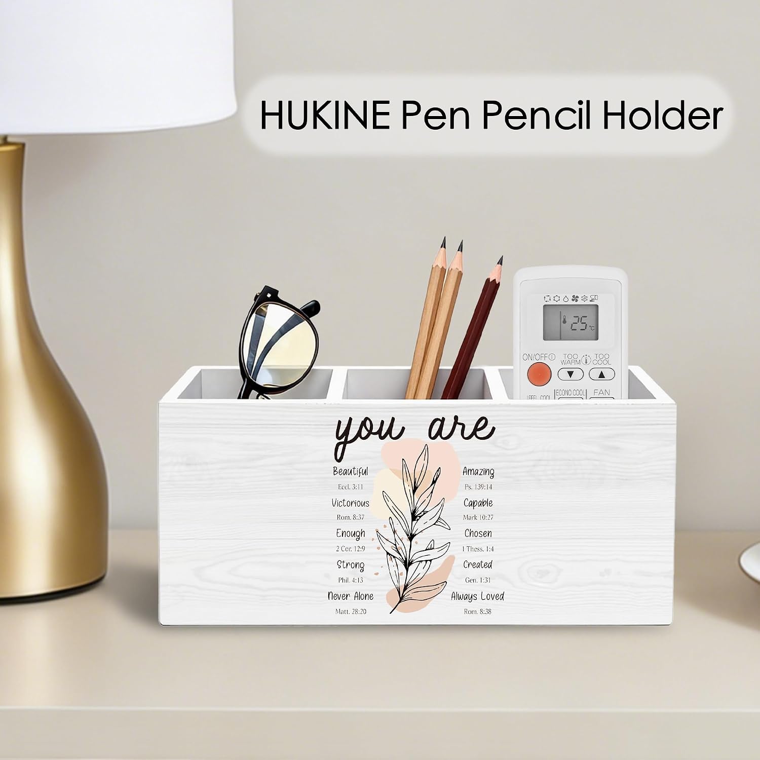 You Are Beautiful Christian Pen Holder for Desk Decoration, Botanical Religious Wooden Box Sign Pencil Holder Organizer for Home Office Desk Accessories, Christian Inspirational Gifts image 5