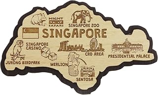 Printtoo Singapore Map Fridge Magnet Engraved Souvenir Wooden Gift Collectibles