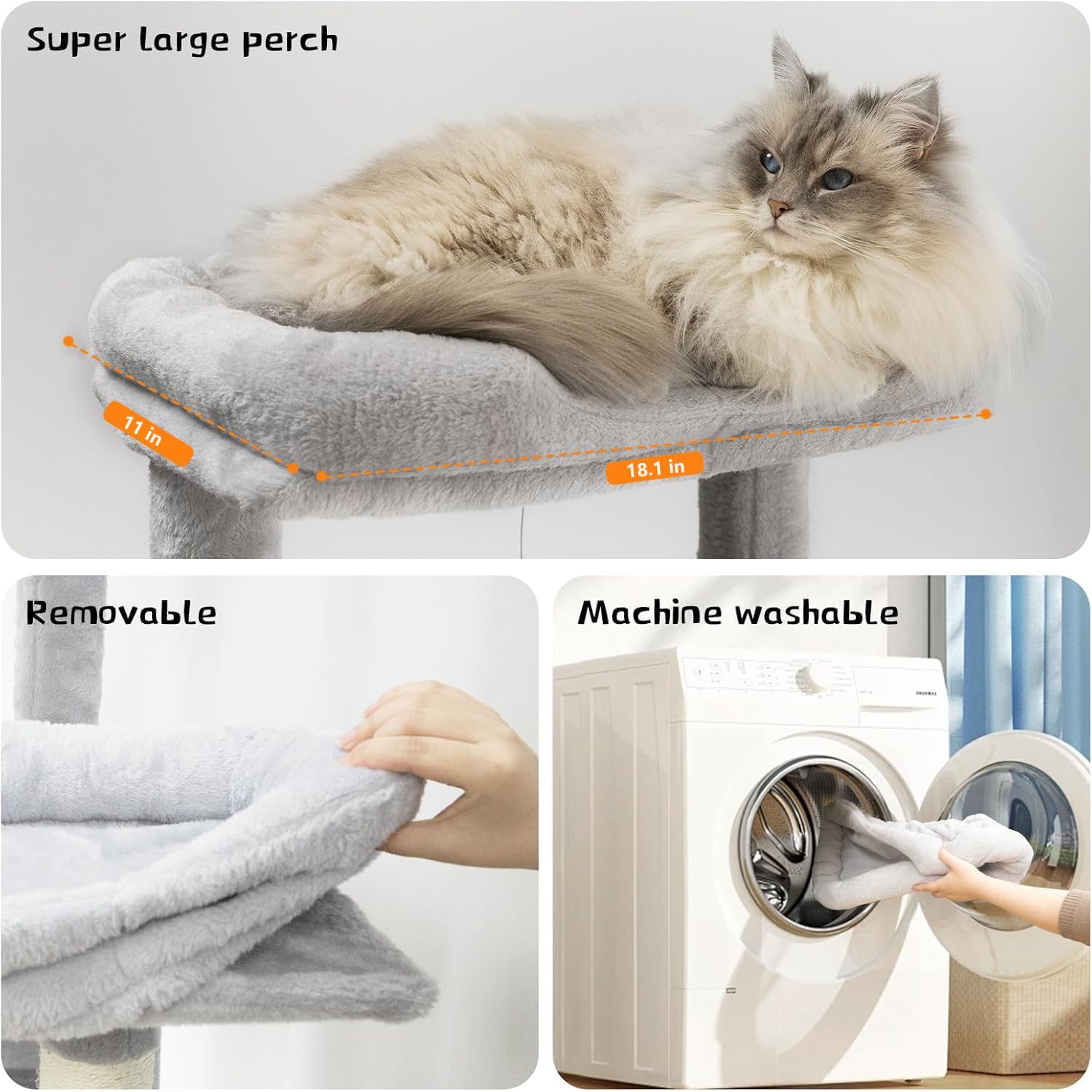 68 Inches Multi-Level Large and Tall Cat Tree Tower for Indoor Cats/Removable Pad/Cat Condo/Sisal Scratching Posts/Hammock/Cat Activity Center/Wide Base