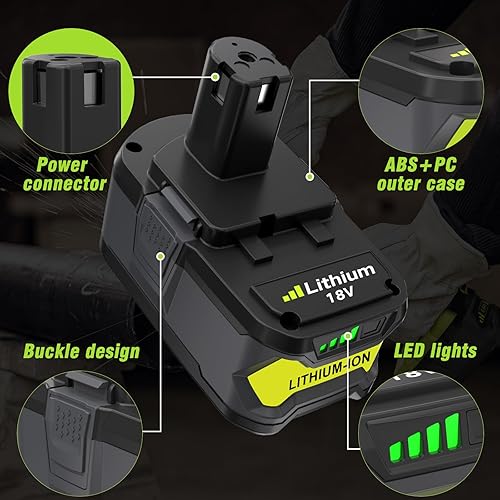 Miniatura 7 de 2Pack 6.0Ah Replacement for Ryobi 18V Battery and Charger Combo Replacement for Ryobi 18V Lithium P102 P103 P104 P105 P107 P109 P108 P190 P122