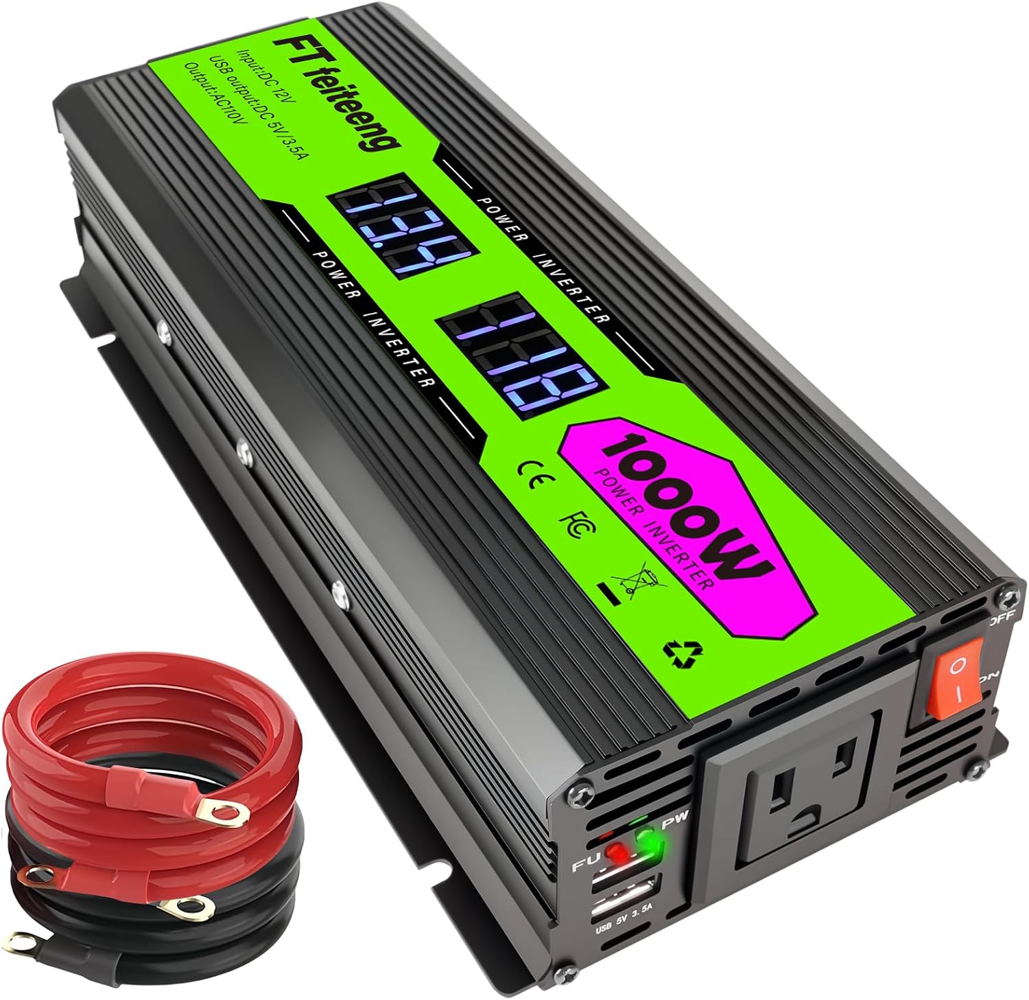 1000 Watt Inverter, 12v Dc to 110v/120v Ac Car Inverter with LCD Display, Ac Socket and 2 USB Ports Car Power Inverter for Truck, Home, Vehicles, Laptops and Traveling Power Inverter.
