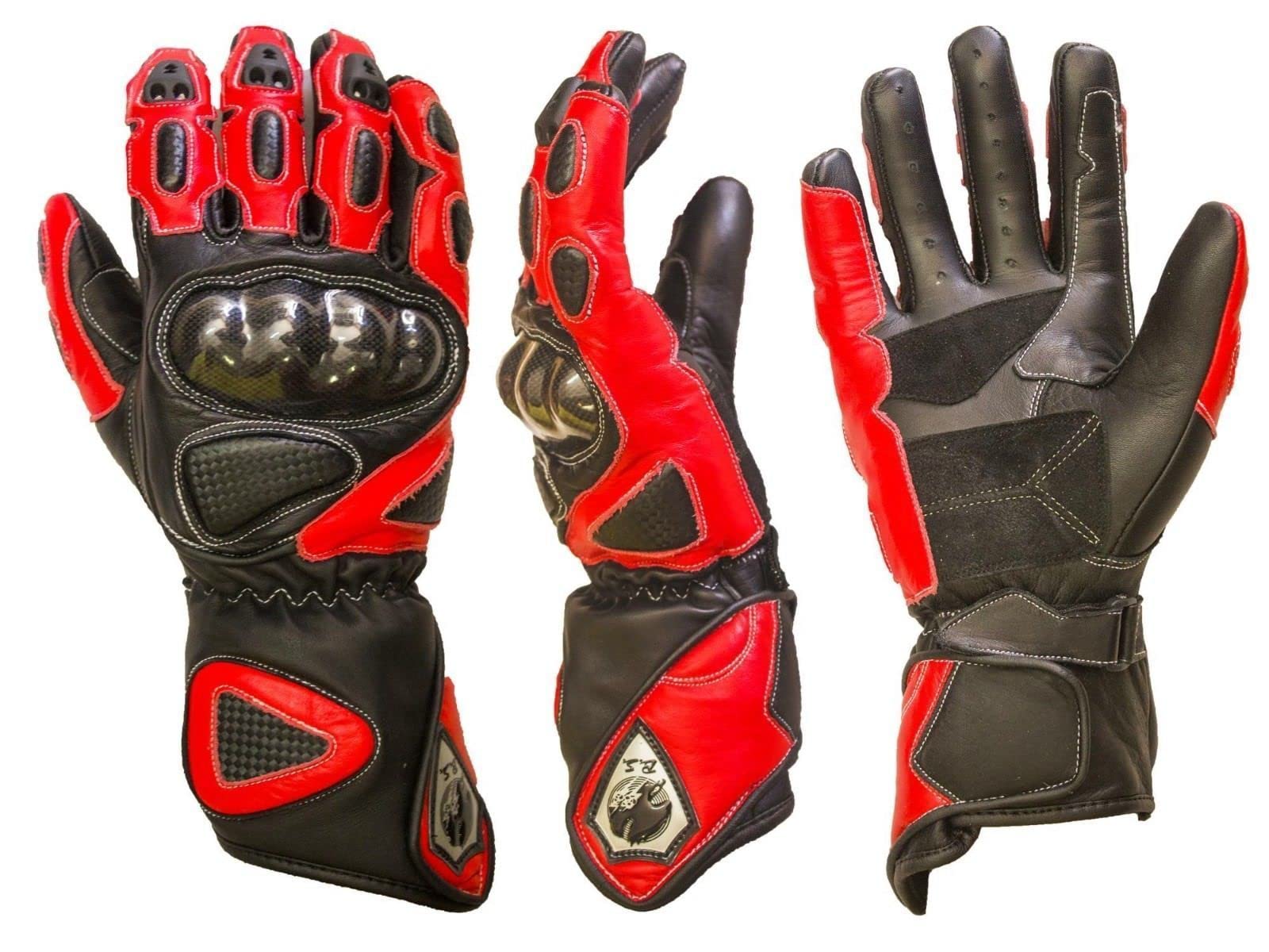 BI ESSE Gants de moto en cuir avec protections rigides pour piste de course