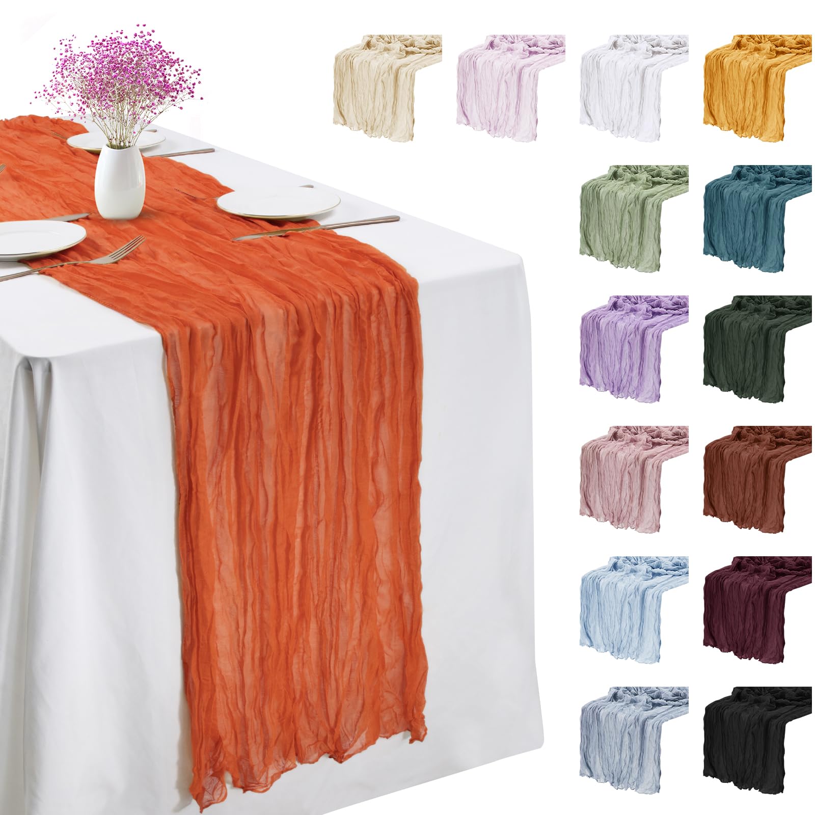 LEREATI 3 Pack Bright Orange Cheesecloth Table Runner 90cm x 400cm Chiffon Gauze Fabric Sheer Cheese Cloth Table Runner for Dresser Birthday Wedding Dining Room Summer Boho Decoration