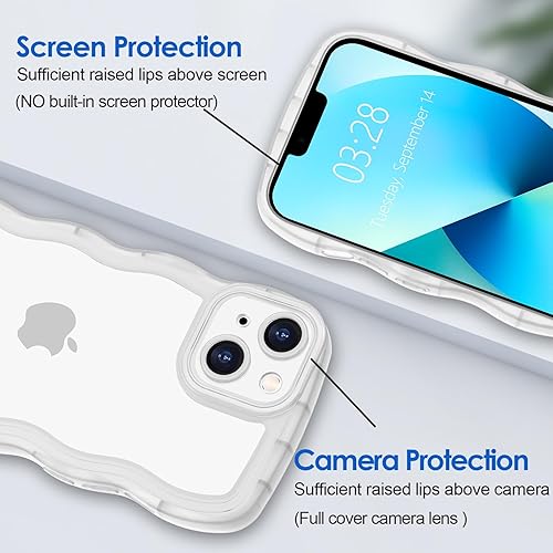 Miniatura 2 de Anuck Funda para iPhone 13 con borde ondulado, diseño trasero transparente, agarre antideslizante, lindo marco ondulado y rizado, a prueba de