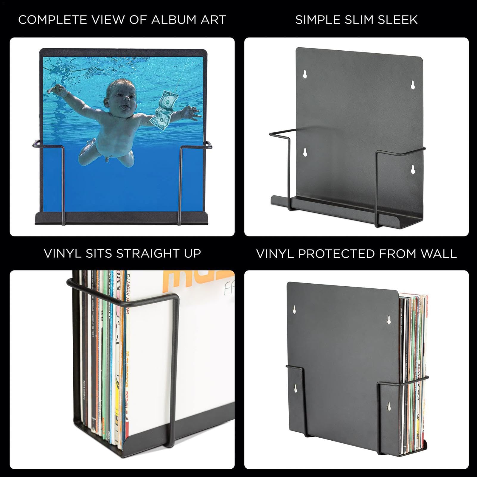 Soporte de pared para discos de vinilo, soporte de pared de metal